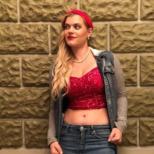 Red sequin spaghetti strap cami